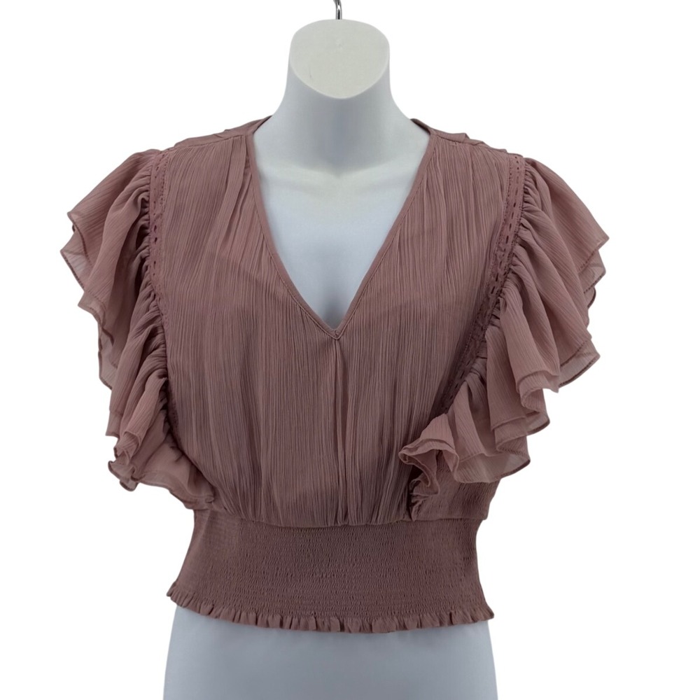 Forever That Girl Women Mauve Ruffle Smocked Boho Crop Top S